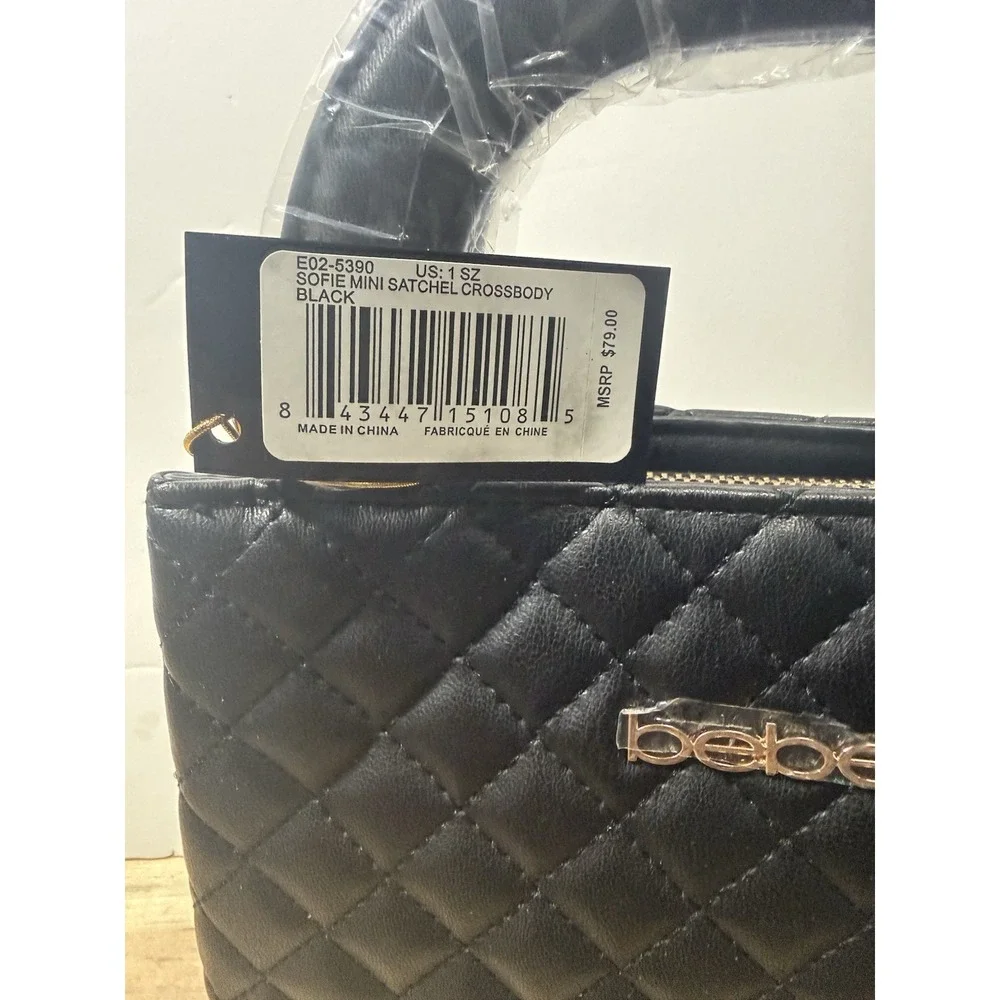 bebe Sofie Mini Satchel Crossbody Black Quilted Handbag NWT